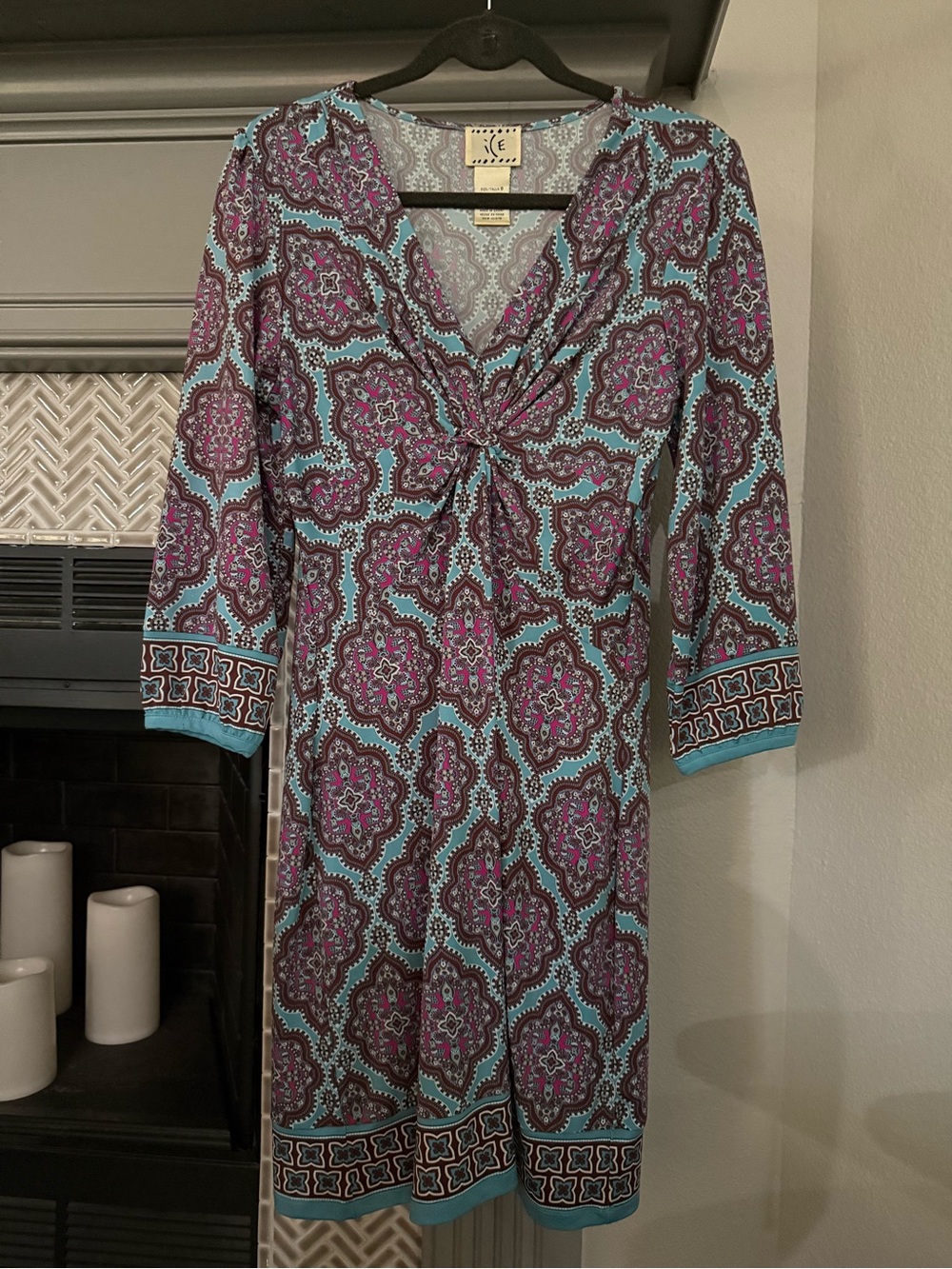 Ice Teal and Purple Knot-Front Midi Dress
